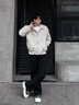 港仔文藝男@ 美式工裝飛行員夾克男春秋設(shè)計(jì)感男生棒球服外套男款 杏色 L 曬單實(shí)拍圖