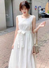clotho Rennie品牌女裝法式連衣裙女2025夏季新款韓版雪紡無(wú)袖背心蕾絲拼接裙子 白色 M 曬單實(shí)拍圖