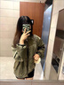 FSHE韓版棒球服女春秋外套款女復(fù)古寬松休閑百搭飛行員夾克上衣女 綠色 雙層有里布 L 曬單實(shí)拍圖