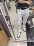 ChlqeKeith白色牛仔褲男士夏季薄款男褲冰絲修身直筒褲彈力休閑透氣長褲子男 白色 長褲 32 腰圍2尺5 適合140斤左右 曬單實拍圖