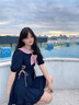 CEENIU少女泳衣女夏季分體保守短袖學(xué)生可愛(ài)日系翻領(lǐng)可愛(ài)蝴蝶結游泳衣 黑粉色 均碼 （建議80-120斤） 曬單實(shí)拍圖