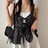 朦朧杏蕾絲吊帶內搭掛脖韓系疊穿女春季蝴蝶結系帶罩衫立體提花波點(diǎn)外搭 白色吊帶 均碼 曬單實(shí)拍圖