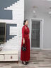 羅蒙（ROMON）喜婆婆婚宴裝婚禮大碼酒紅色媽媽裝旗袍春夏季新款 2087七分.袖 2XL 曬單實拍圖