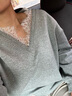 Olrain【七夕】歐芮兒法式V領(lǐng)衛(wèi)衣女春季2025新款別致蕾絲休閑套頭衫 高階灰 S 曬單實(shí)拍圖