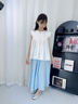 優(yōu)優(yōu)1點(diǎn)（Yoyo one）女童套裝夏季2025新款洋氣兒童連衣裙大童夏裝冰絲裙褲短袖兩件套 2170藍色9992白色 150 150cm 曬單實(shí)拍圖