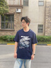 名創(chuàng)優(yōu)品（MINISO）夏季短袖t恤男藏青美式潮流涂鴉半袖男生大碼重磅純棉休閑體恤衫 【100%純棉】藏青(雪山麗影) 3XL (體重180-205斤) 曬單實(shí)拍圖