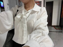 沂歆白襯衫女襯衣打底衫內(nèi)搭新款洋氣2025夏季長袖上衣通勤風高級感 燈籠袖蝴蝶結襯衫【白色】 S 【95斤內(nèi)】 曬單實拍圖