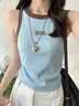 OTST曾小咸韓范歐尼韓版拼接撞色無(wú)袖背心吊帶女夏季顯瘦短款外穿上衣 藍色背心 S 80-90斤 曬單實(shí)拍圖