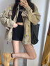衣然呈品美式復古牛仔外套女春秋新款字母刺繡小眾個(gè)性高街不撞款夾克女裝 卡其色 M 【建議95-110斤】 曬單實(shí)拍圖