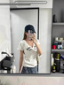 衣然呈品T恤女士夏季新款美式高街潮牌修身百搭簡(jiǎn)約正肩刺繡v領(lǐng)短袖上衣女 白色 M 【建議90-105斤】 曬單實(shí)拍圖