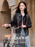香影復(fù)古機車皮衣女夾克2025春季新款翻領(lǐng)寬松甜酷美拉德開衫外套 黑色 L 曬單實拍圖