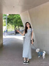 FSHE2025新款小個子法式灰色短袖連衣裙子女夏季氣質休閑收腰長裙 圖片色【開春季穿搭小香風miu里m L 55/60kg 曬單實拍圖