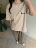 美式純色夏季短袖男t恤女簡約寬松百搭ins潮流情侶裝打底上衣 豆綠色 【港元素T445】 M 【建議90-110斤】 曬單實(shí)拍圖