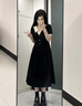 派吉鯊大碼女裝夏季教資面試連衣裙胖mm收腰綁帶假兩件polo領(lǐng)小香風(fēng)長(cháng)裙 黑色 M 【建議80-95斤】 曬單實(shí)拍圖