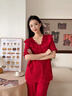 魅卿紅色睡衣結婚新婚情侶套裝夏季純棉短袖長(cháng)褲大碼本命年男女家居服 S-6830，B-6830【禮盒包裝】 L 【女100-120斤】 曬單實(shí)拍圖