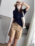薩拉維夫短袖T恤女2025夏季新款翻領(lǐng)冰絲短袖針織衫女式寬松polo領(lǐng)薄上衣 藍色 均碼 M (適合90-110斤) 曬單實拍圖