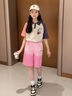 哈羅小黃鴨（G.DUCKKIDS）女童牛仔中褲夏季2025新款夏裝兒童短褲外穿洋氣中大童女孩五分褲 粉色漸變中褲 120 cm 曬單實(shí)拍圖