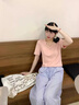 燦圖粉色U領(lǐng)短袖t恤女夏季基礎(chǔ)款純棉半截袖寬松休閑顯瘦小個(gè)子上衣服 粉色 M 曬單實(shí)拍圖