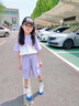 憨憨象女童工裝短褲夏季純棉外穿兒童2025新款運動五分中褲大童夏裝褲子 18442紫色（涼感棉） 120 曬單實拍圖