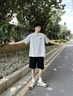 Homlean美式重磅休閑短褲男夏季寬松透氣運動純色百搭LS22黑色L 曬單實拍圖