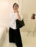 芭芙達妮2025新款法式感白色短袖襯衫女裝夏季薄款寬松顯瘦泡泡袖上衣襯衣 【白色】 45 55kg/M 曬單實(shí)拍圖