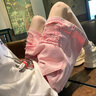 衣然呈品粉色破洞牛仔褲短褲男夏季美式多巴胺穿搭寬松休閑百搭五分褲子男 粉色 L 【建議105-125斤】 曬單實(shí)拍圖