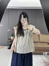 苒琦媽咪孕婦套裝夏季2026新款時(shí)尚潮媽條紋小飛袖減齡上衣闊腿褲兩件套女 條紋上衣+藏藍闊腿褲（兩件套） L 曬單實(shí)拍圖