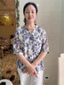 羅蒙（ROMON）2025新款夏季中老年女裝媽媽夏裝雪紡上衣碎花襯衫女薄款中袖T恤 FlvD0llrj 藍色 XL  建議90-110斤 曬單實(shí)拍圖