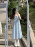 莫代爾學院風格紋吊帶假兩件連衣裙女2025夏季新品時尚復古高級感a字裙 藍色 M 【關注店鋪贈送小禮物】 曬單實拍圖