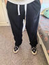 輕依縵褲子男士休閑褲春秋季青少年學(xué)生字母寬松運動(dòng)衛褲闊腿直筒褲男 黑色 L 曬單實(shí)拍圖