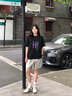 WHIM NASA夏季純棉落肩短袖T恤男新款韓版潮牌圓領(lǐng)印花百搭休閑半袖打底衫 黑色 XL 曬單實(shí)拍圖