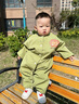 G. DUCKKIDS小黃鴨寶寶連體爬爬服嬰兒戶外防臟圍衣兒童防水罩衣外出拖地爬行 芥末綠  扣子款 86cm 90cm 建議身高78- 曬單實(shí)拍圖