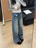 羅蒙（ROMON）復(fù)古高腰直筒牛仔褲女2025新款夏季胖mm寬松顯瘦梨形身材闊腿褲子 藍(lán)色 L -105-115斤 曬單實(shí)拍圖