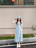 秦末法式溫柔風(fēng)藍(lán)色吊帶連衣裙女2025春夏季收腰顯瘦長(zhǎng)裙子套裝裙夏天 藍(lán)色吊帶裙+開衫（套裝） M （95-105斤） 曬單實(shí)拍圖