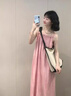 羽雅曼海邊沙灘裙掛脖純欲連衣裙女吊帶裙2025春夏度假風(fēng)小個(gè)子裙子長(zhǎng)裙 粉色無(wú)袖吊帶長(zhǎng)裙 L 曬單實(shí)拍圖