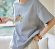 可然樸簡(jiǎn)【煦淺】310g重磅精梳長(cháng)絨純棉印花短袖T恤女裝上衣夏季新款 蒼灰藍 L 曬單實(shí)拍圖