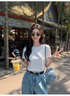 鹿依檸休閑褲女夏季2025新款女裝韓版時(shí)尚百搭甜酷高腰顯瘦牛仔闊腿褲子 白色上衣+牛仔褲子 M 曬單實(shí)拍圖