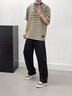 LOMBT韓系男士休閑褲夏季純色寬松透氣冰絲百搭闊腿顯高西褲OB01黑色XL 曬單實(shí)拍圖
