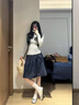 FSHE日系半身裙女春夏季2025年新款高級感學(xué)院風(fēng)半裙高腰傘裙a字短裙 藏青色 L 曬單實拍圖