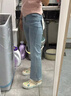FREDRICAL復(fù)古蕾絲邊微喇牛仔褲女2025夏季薄款梨型身材大碼顯瘦九分喇叭褲 藍(lán)色 S 【建議80-90斤】 曬單實(shí)拍圖