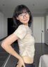 凡小如純棉短袖t恤女夏季新款正肩收腰顯瘦蝴蝶刺繡短款辣妹設計感上衣 卡其色 L 【建議100-115斤】 曬單實(shí)拍圖