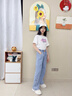 優(yōu)優(yōu)1點（Yoyo one）女童夏季套裝2025新款兒童洋氣時髦夏裝女大童初中生夏天薄款短袖 13115藍色+18848白色 150 150cm 曬單實拍圖