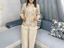 俞兆林中老年女裝媽媽裝襯衫女夏裝短袖國風(fēng)婦女裝夏季新中式雪紡小衫Z 米色上衣+米色闊腿褲 2XL  (建議115-125斤) 曬單實(shí)拍圖