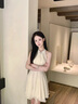 莫代爾法式雪紡連衣裙女2025夏季新款名媛風(fēng)收腰顯瘦無袖不規(guī)則A字短裙 杏色 M [95一105斤] 曬單實拍圖