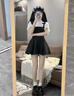 沐霓 學(xué)院風(fēng)套裝 女夏季2025新款泡泡袖襯衫背帶裙兩件套女裝收腰短袖 兩件套【襯衫+背帶裙】 S 曬單實(shí)拍圖