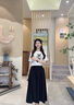 舒芳蝶（shufangdie）連衣裙夏裝搭配一整套高級感印花百搭T恤女高腰顯瘦半身裙兩件套 燕麥色上衣+黑色半身裙 M 曬單實拍圖