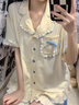 萌趣鯊韓版ins可愛(ài)花邊睡衣女夏季新款短袖短褲高顏值寬松家居服兩件套 奶油泡芙【雙短套裝】 L 【建議100-115斤】 曬單實(shí)拍圖