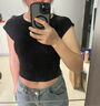 歌詩慧黑色辣妹短袖女夏季新款2025正肩露背修身t恤顯瘦性感上衣短款潮 黑色大露背短袖 均碼 【建議80-120斤】 曬單實拍圖