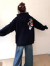 LDBE黑色刺繡連帽衛(wèi)女2025新款春秋寬松設(shè)計(jì)感薄款上衣美式復(fù)古外套潮 黑色（春秋薄款） M 曬單實(shí)拍圖