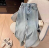棉致窄版高腰薄款直筒牛仔褲女夏季2025新款寬松顯瘦垂感闊腿休閑褲子 C147淺藍(lán)色【高品質(zhì)34】 L 105-115斤 曬單實(shí)拍圖